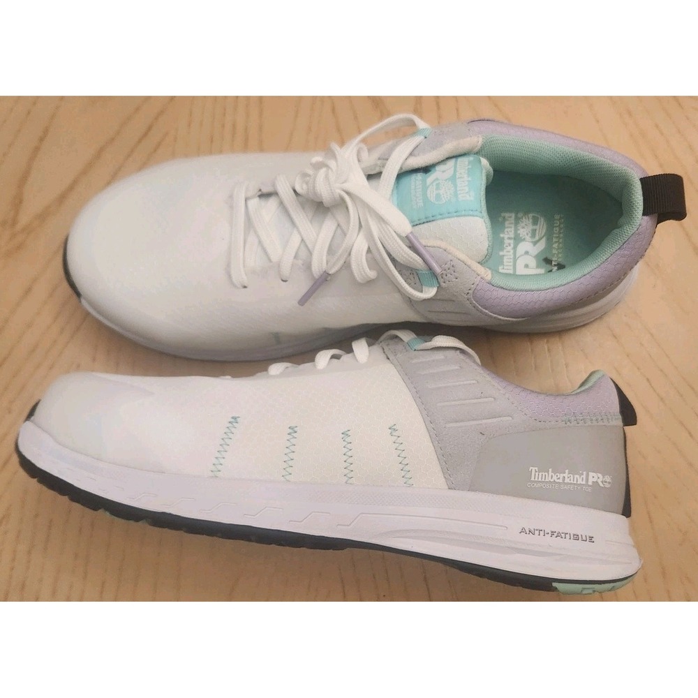 Timberland PRO Overdrive Womens Work Shoes Sz 8.5 White Green Safety Toe